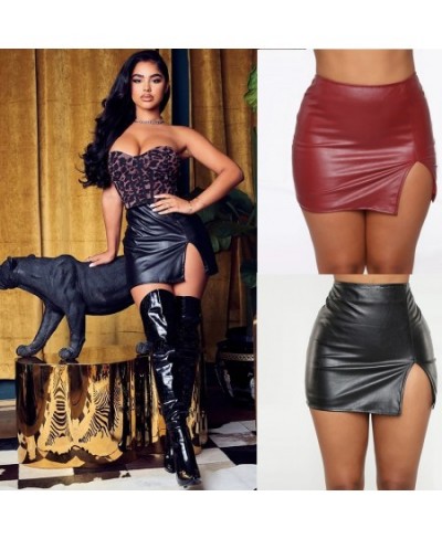 Women PU Skirt Lady Skinny High Waist Pencil Skirts Zipper Black Faux Leather Short Asymmetrical Skirt $31.48 - Skirts