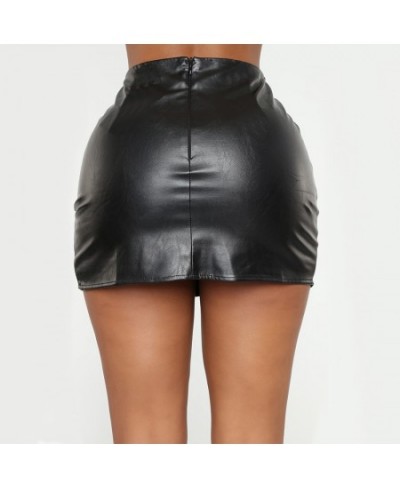 Women PU Skirt Lady Skinny High Waist Pencil Skirts Zipper Black Faux Leather Short Asymmetrical Skirt $31.48 - Skirts