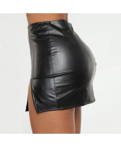 Women PU Skirt Lady Skinny High Waist Pencil Skirts Zipper Black Faux Leather Short Asymmetrical Skirt $31.48 - Skirts