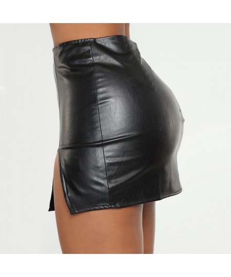 Women PU Skirt Lady Skinny High Waist Pencil Skirts Zipper Black Faux Leather Short Asymmetrical Skirt $31.48 - Skirts