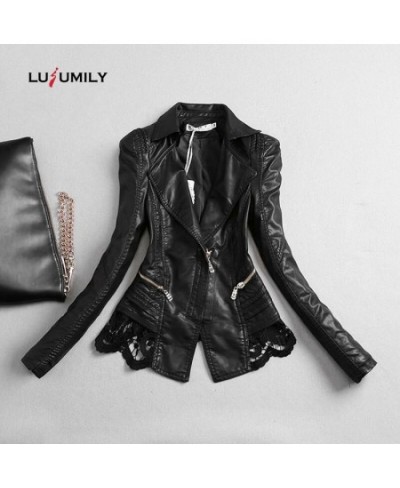 Plus Size Autumn Leather Jacket Women Short Black Lace Pu Leather Coat 2022 New Ladies Winter Motorcycle Female Outwea $82.95...