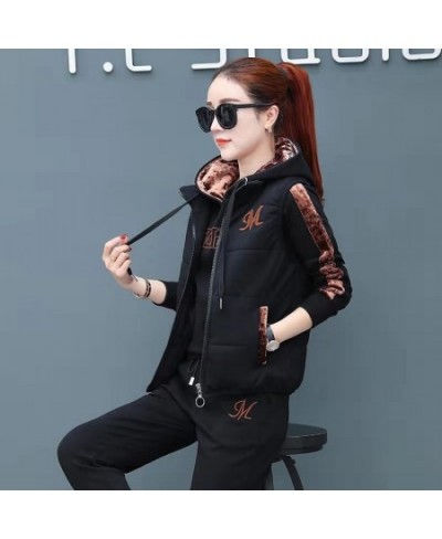 Women's Fashion Plush Thickened Sweat Suit 2022 Autumn Winter Casual Hooded Tops Waistcoat Pants 3 Three Piece Set For Women ...