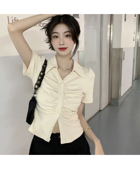 French Temperament Sweet Girls Casual Blouse Office Lady Pleated Clothes V Neck $30.58 - Tops & Tees