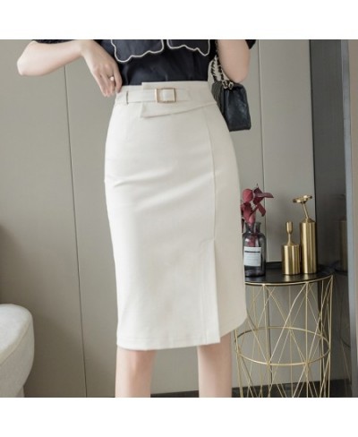 Spring Summer Buttons Women's Wrap Midi Skirts 2022 New High Waist Workwear Front Split Sheath Pencil Skirts Female $44.27 - ...