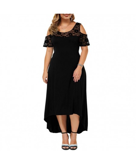 Plus Size Women Dress High Waist Commuter Style Female Dress Short Sleeve Irregular Hem Dress Vintage $37.71 - Plus Size Clothes