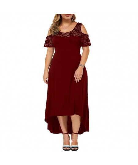 Plus Size Women Dress High Waist Commuter Style Female Dress Short Sleeve Irregular Hem Dress Vintage $37.71 - Plus Size Clothes