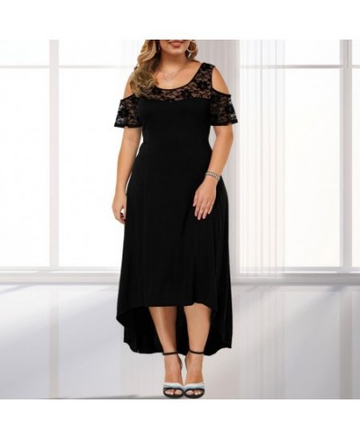 Plus Size Women Dress High Waist Commuter Style Female Dress Short Sleeve Irregular Hem Dress Vintage $37.71 - Plus Size Clothes