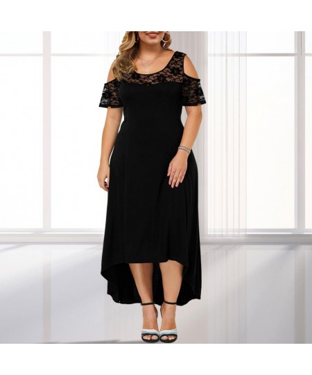 Plus Size Women Dress High Waist Commuter Style Female Dress Short Sleeve Irregular Hem Dress Vintage $37.71 - Plus Size Clothes