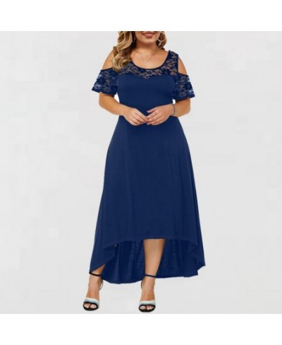 Plus Size Women Dress High Waist Commuter Style Female Dress Short Sleeve Irregular Hem Dress Vintage $37.71 - Plus Size Clothes