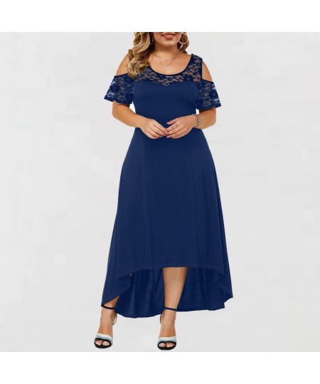 Plus Size Women Dress High Waist Commuter Style Female Dress Short Sleeve Irregular Hem Dress Vintage $37.71 - Plus Size Clothes