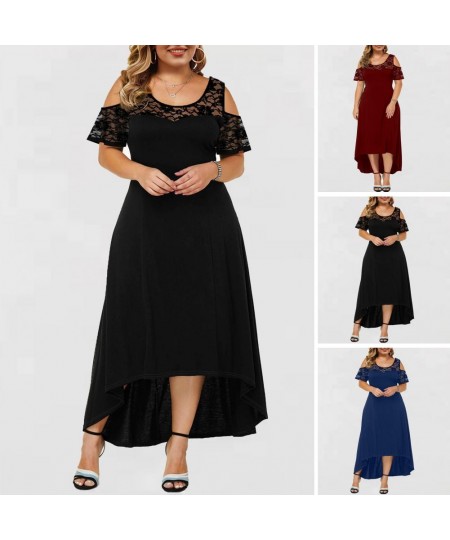 Plus Size Women Dress High Waist Commuter Style Female Dress Short Sleeve Irregular Hem Dress Vintage $37.71 - Plus Size Clothes