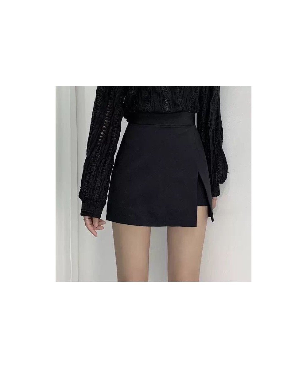 Women Skirts Sexy Side-slit Irregular High Waist Slender Elegant Mini Skirt Solid Color A-line Office Lady S-4XL Black Haraju...