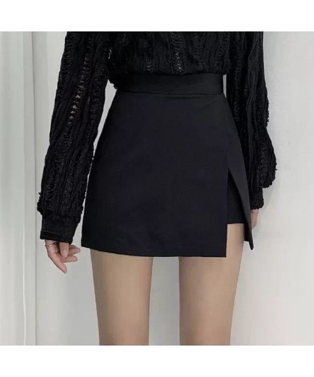 Women Skirts Sexy Side-slit Irregular High Waist Slender Elegant Mini Skirt Solid Color A-line Office Lady S-4XL Black Haraju...