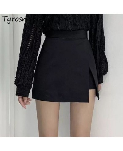 Women Skirts Sexy Side-slit Irregular High Waist Slender Elegant Mini Skirt Solid Color A-line Office Lady S-4XL Black Haraju...