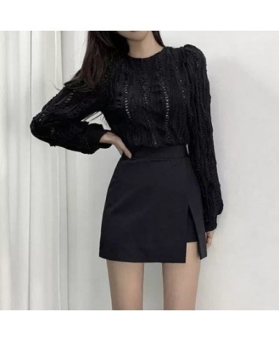 Women Skirts Sexy Side-slit Irregular High Waist Slender Elegant Mini Skirt Solid Color A-line Office Lady S-4XL Black Haraju...