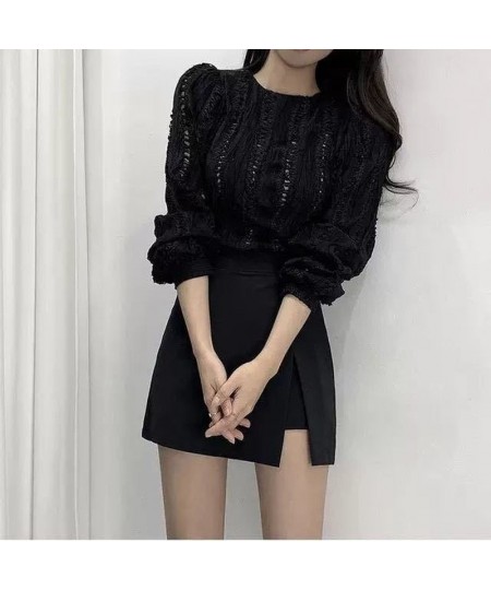 Women Skirts Sexy Side-slit Irregular High Waist Slender Elegant Mini Skirt Solid Color A-line Office Lady S-4XL Black Haraju...