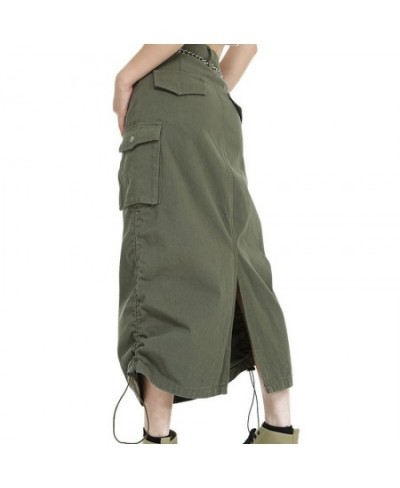 Women Cargo Skirt Summer Clothes 2023 Retro Drawstring Half Dress Long Side Pockets Solid Color Skirt y2k Streetwear $30.07 -...