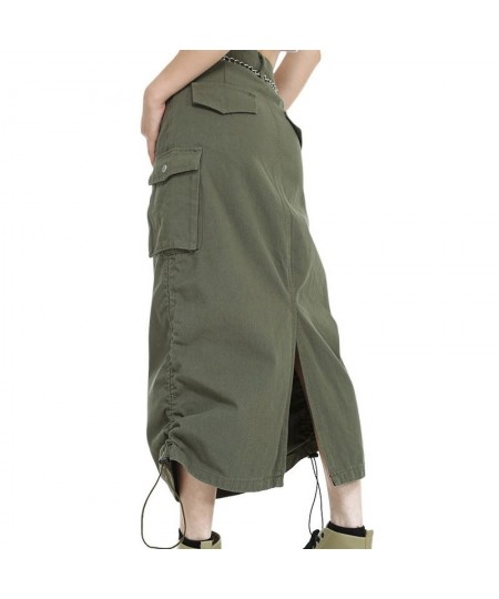 Women Cargo Skirt Summer Clothes 2023 Retro Drawstring Half Dress Long Side Pockets Solid Color Skirt y2k Streetwear $30.07 -...