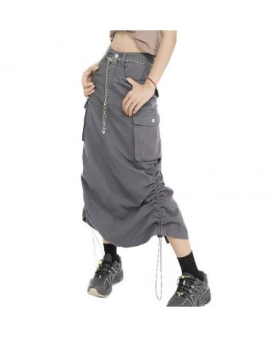 Women Cargo Skirt Summer Clothes 2023 Retro Drawstring Half Dress Long Side Pockets Solid Color Skirt y2k Streetwear $30.07 -...