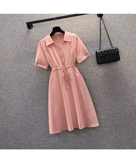 Summer KPOP Elegant High Waist Comfortable Solid Dress Women Temperament Pleated Short Sleeve Robe Femme Blue Female Clothes ...