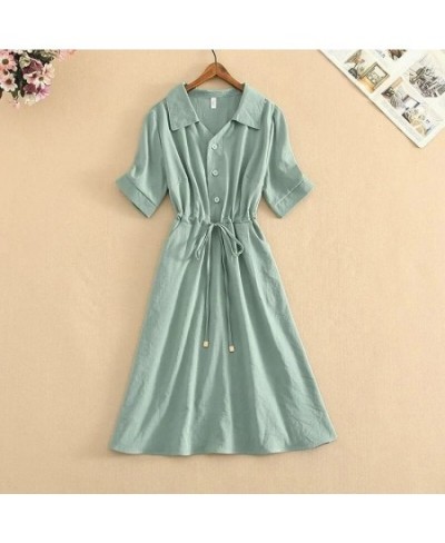 Summer KPOP Elegant High Waist Comfortable Solid Dress Women Temperament Pleated Short Sleeve Robe Femme Blue Female Clothes ...