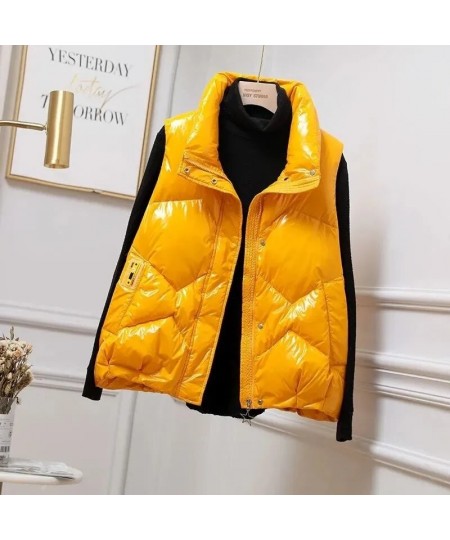 Autumn Winter Women Down Vest Jacket Fashion Glossy Vest Woman Cotton Padded Waistcoat Sleeveless Female Outerwear Chaleco $5...