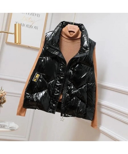 Autumn Winter Women Down Vest Jacket Fashion Glossy Vest Woman Cotton Padded Waistcoat Sleeveless Female Outerwear Chaleco $5...