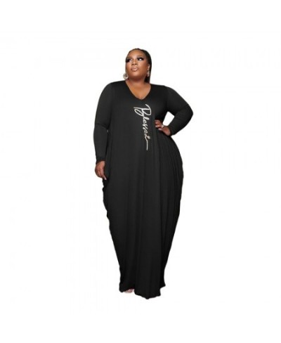 Elegant Plus Size Dresses for Women 4xl 5xl Printing V Neck Long Sleeve Pocket Side Pleated Stretch Loose Maxi Dresses $43.02...