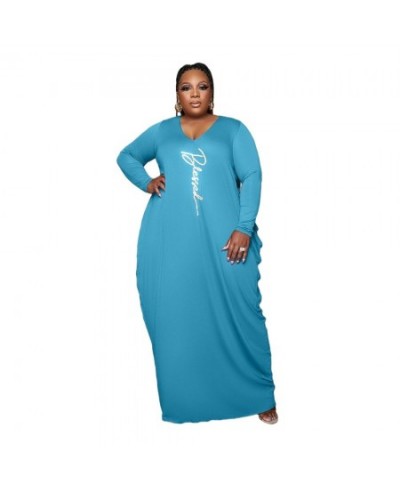 Elegant Plus Size Dresses for Women 4xl 5xl Printing V Neck Long Sleeve Pocket Side Pleated Stretch Loose Maxi Dresses $43.02...