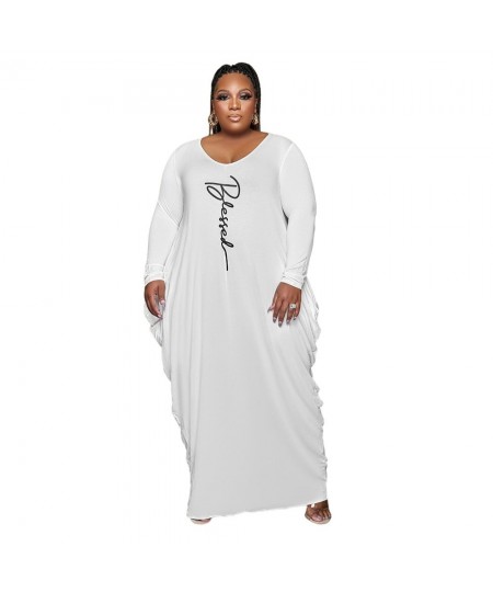 Elegant Plus Size Dresses for Women 4xl 5xl Printing V Neck Long Sleeve Pocket Side Pleated Stretch Loose Maxi Dresses $43.02...