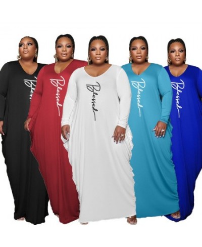 Elegant Plus Size Dresses for Women 4xl 5xl Printing V Neck Long Sleeve Pocket Side Pleated Stretch Loose Maxi Dresses $43.02...