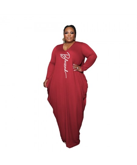 Elegant Plus Size Dresses for Women 4xl 5xl Printing V Neck Long Sleeve Pocket Side Pleated Stretch Loose Maxi Dresses $43.02...