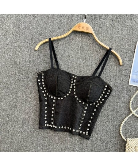 Jeans Binder Chest Woman Top Tank Tops Women Corset Femme Tanks Crop Camisole Denim Camis Built In Bra $34.76 - Tops & Tees