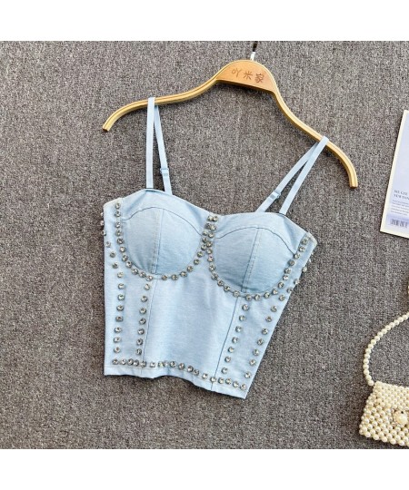 Jeans Binder Chest Woman Top Tank Tops Women Corset Femme Tanks Crop Camisole Denim Camis Built In Bra $34.76 - Tops & Tees