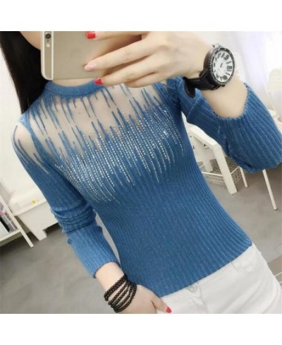 Fashion Mesh Knitted Top Women Hot Drill Sweater Autumn Bottoming Pullover O-neck Long-sleeve Shiny Tassel Knit Female Sweate...