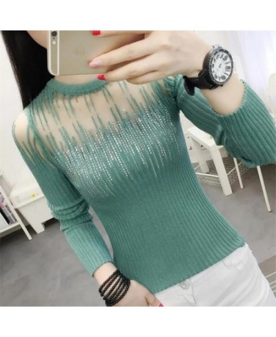 Fashion Mesh Knitted Top Women Hot Drill Sweater Autumn Bottoming Pullover O-neck Long-sleeve Shiny Tassel Knit Female Sweate...