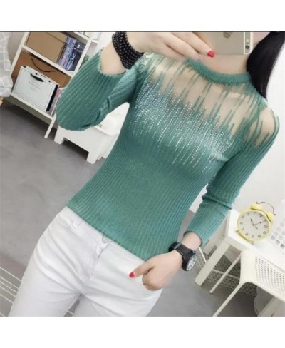 Fashion Mesh Knitted Top Women Hot Drill Sweater Autumn Bottoming Pullover O-neck Long-sleeve Shiny Tassel Knit Female Sweate...