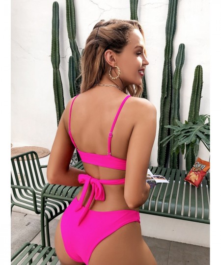 2023 Sexy Bikini Set With Backless And Gathered Straps For Women Solid Color Split Swimsuit With Ruched Style $21.20 - Swimsuit