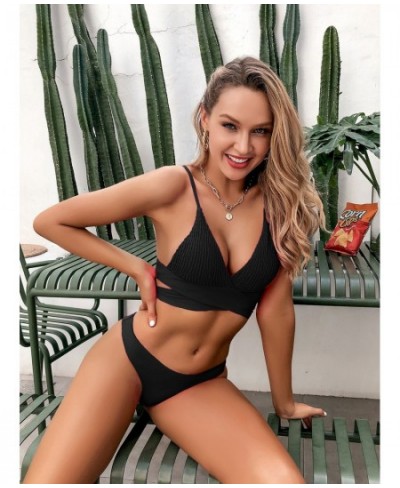 2023 Sexy Bikini Set With Backless And Gathered Straps For Women Solid Color Split Swimsuit With Ruched Style $21.20 - Swimsuit