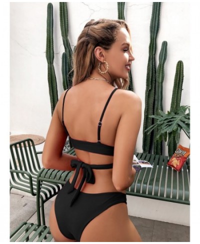 2023 Sexy Bikini Set With Backless And Gathered Straps For Women Solid Color Split Swimsuit With Ruched Style $21.20 - Swimsuit