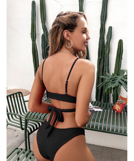 2023 Sexy Bikini Set With Backless And Gathered Straps For Women Solid Color Split Swimsuit With Ruched Style $21.20 - Swimsuit