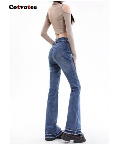 Blue Jeans for Women 2023 New Fashion Vintage Burr High Waisted Jeans Streetwear Slim Straight Flare Jeans Full Length $47.48...