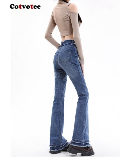 Blue Jeans for Women 2023 New Fashion Vintage Burr High Waisted Jeans Streetwear Slim Straight Flare Jeans Full Length $47.48...