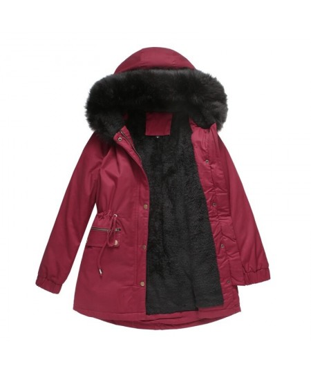 Quanss Plus Size Padded Coats Women's Winter Jacket Thick Fleece Warm Big Fur Collar Hooded Parkas Casual Female Solid Outwea...