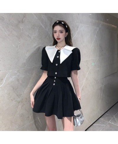 Summer Small Fragrance Vintage Two Piece Set Women Crop Top Lapel Short Sleeve Jacket Coat + Mini Skirts Sets Sweet 2 Piece $...