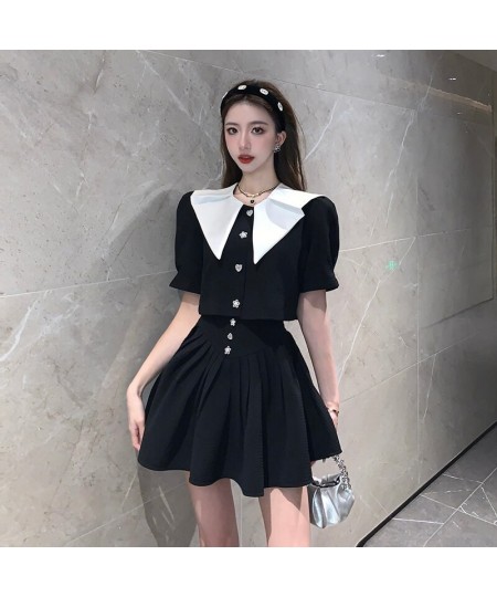 Summer Small Fragrance Vintage Two Piece Set Women Crop Top Lapel Short Sleeve Jacket Coat + Mini Skirts Sets Sweet 2 Piece $...