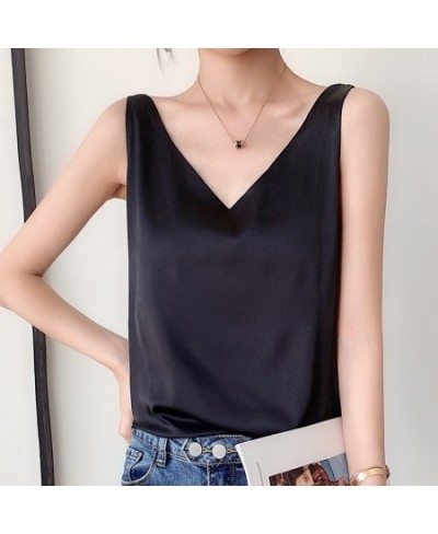 Strap Top Women Halter V Neck Basic White Cami Sleeveless Satin Silk Tank Tops Women'S Summer Camisole $21.08 - Tops & Tees