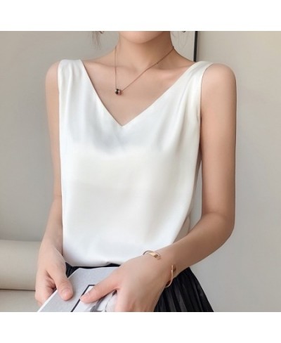 Strap Top Women Halter V Neck Basic White Cami Sleeveless Satin Silk Tank Tops Women'S Summer Camisole $21.08 - Tops & Tees