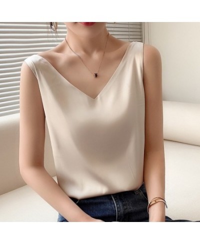 Strap Top Women Halter V Neck Basic White Cami Sleeveless Satin Silk Tank Tops Women'S Summer Camisole $21.08 - Tops & Tees