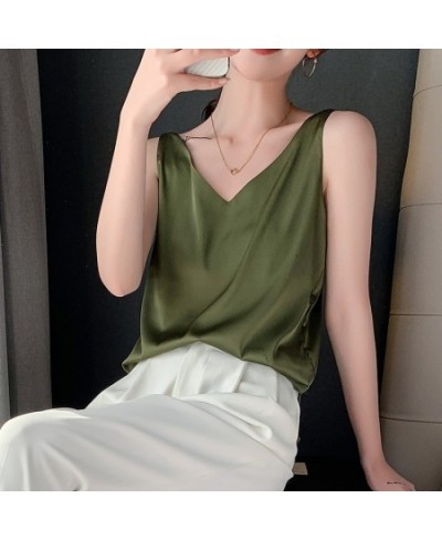 Strap Top Women Halter V Neck Basic White Cami Sleeveless Satin Silk Tank Tops Women'S Summer Camisole $21.08 - Tops & Tees